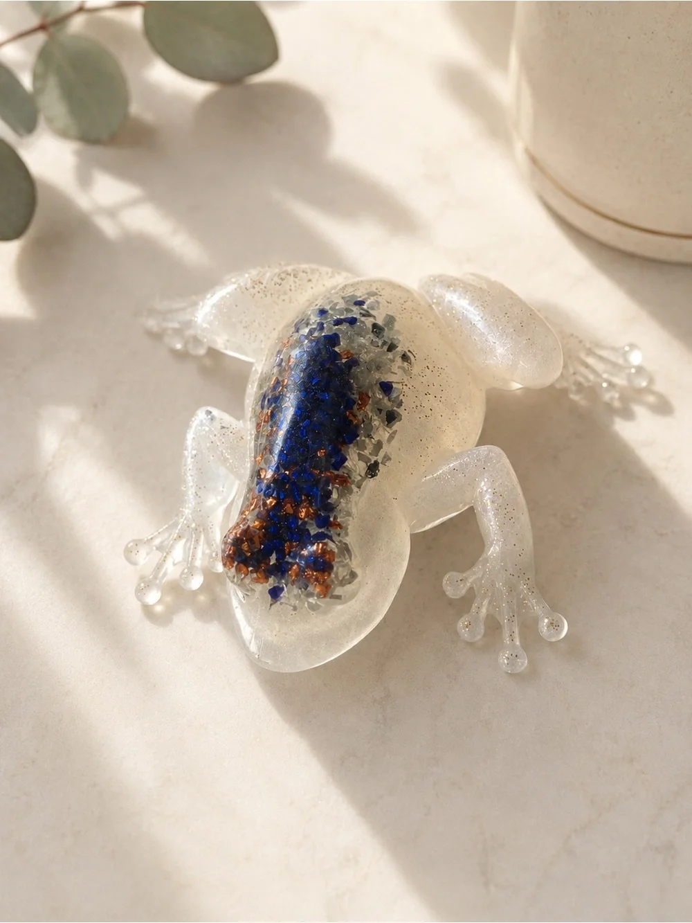Clear Resin Frog Accent with Purple and Copper Inlay - Reptile Habitat Decor